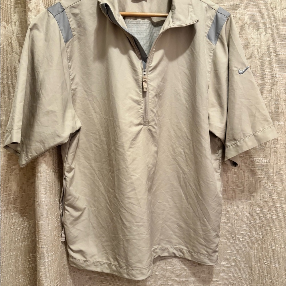 Nike Men's Tan and Blue Quarter-Zip Polo